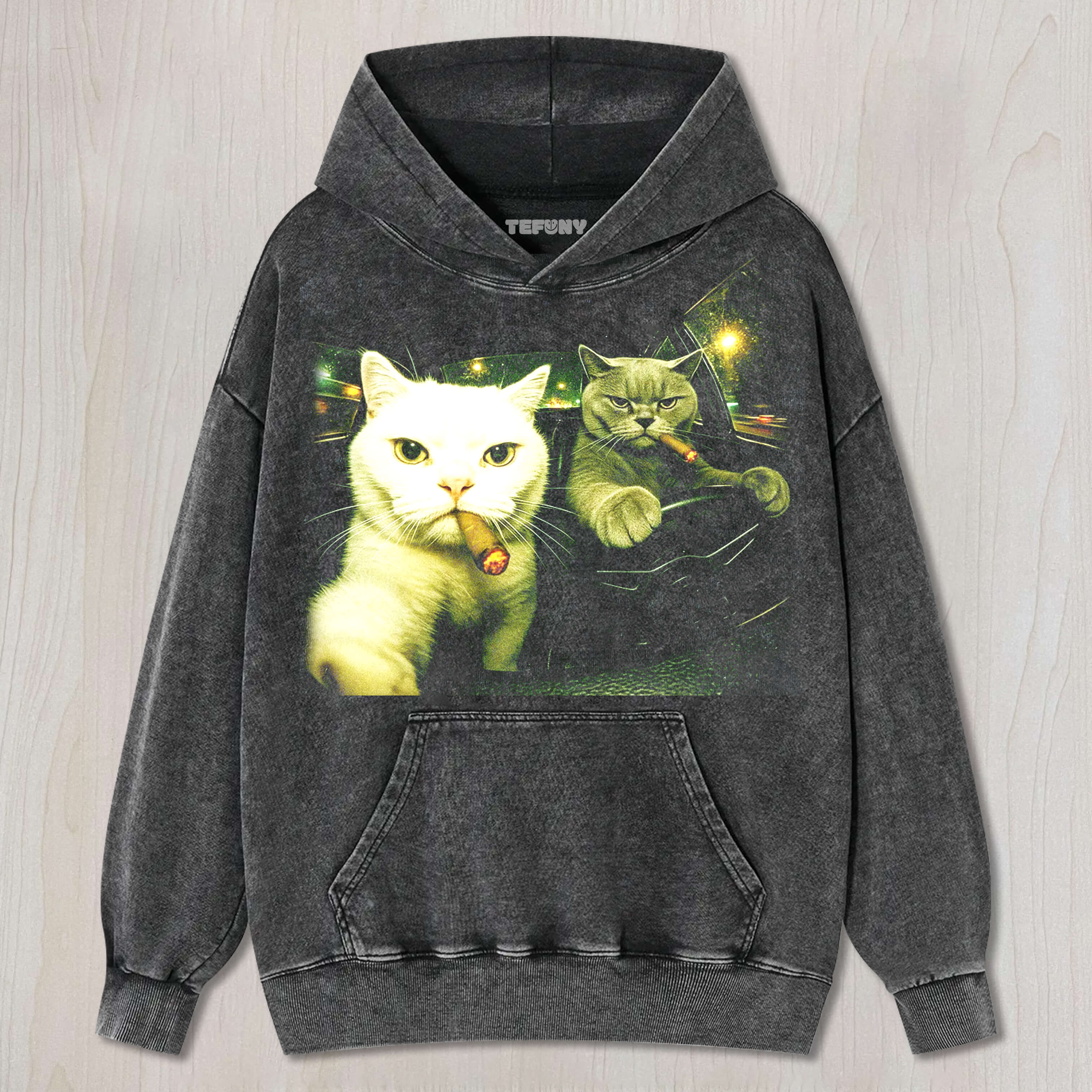 TWO CATS SMOKING AND DRIVING T-SHIRT