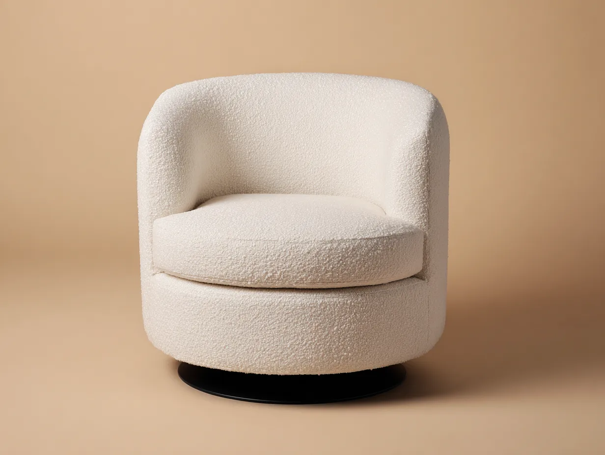 Sessel Bouclé 81x77x78 cm - Creme und Schwarz - drehbarer Akzentsessel für Wohnzimmer-Sariohaus