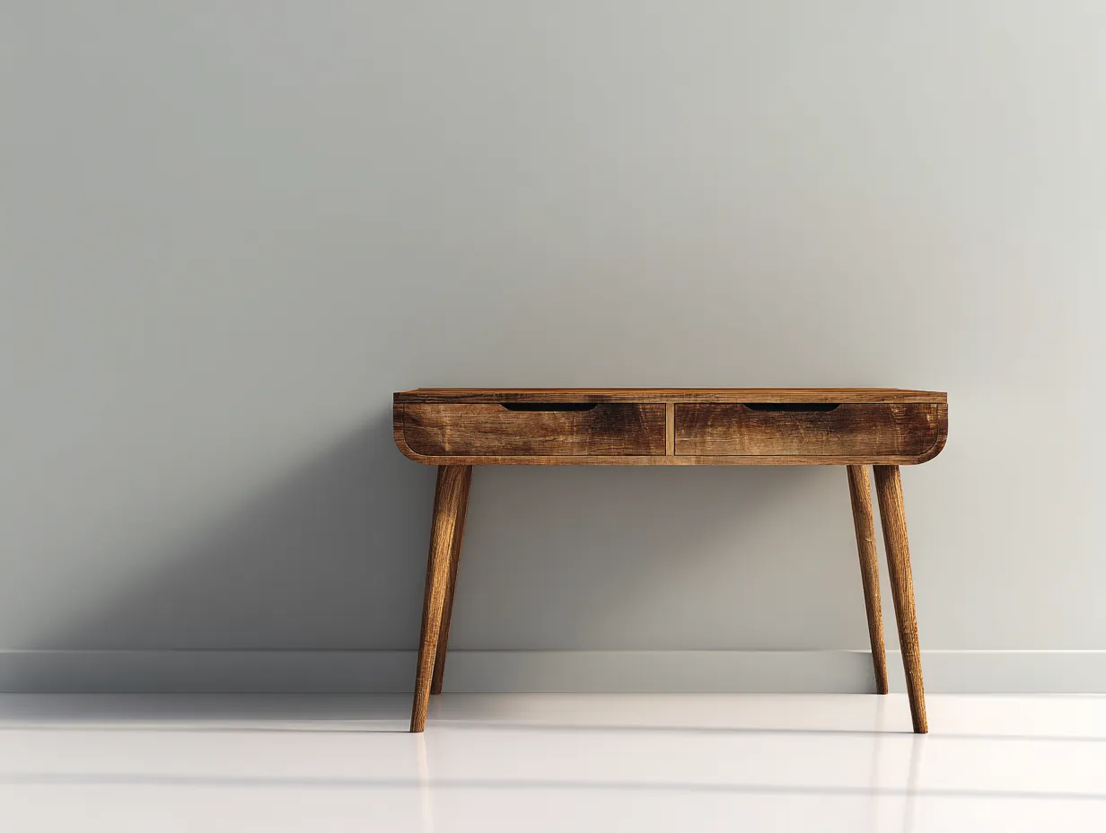 Schreibtisch aus Massivholz 118x45x77 cm - goldbraun - zwei Schubladen für Arbeitszimmer-Sariohaus