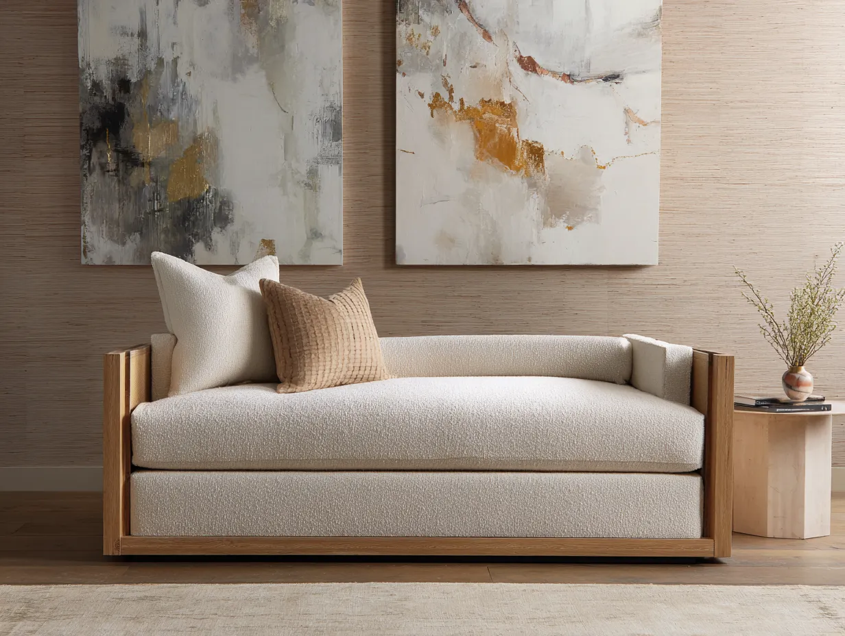 Schlafsofa Stoff 198x94x81 cm - Creme und Rosa - Tagesbett mit Auszug-Sariohaus