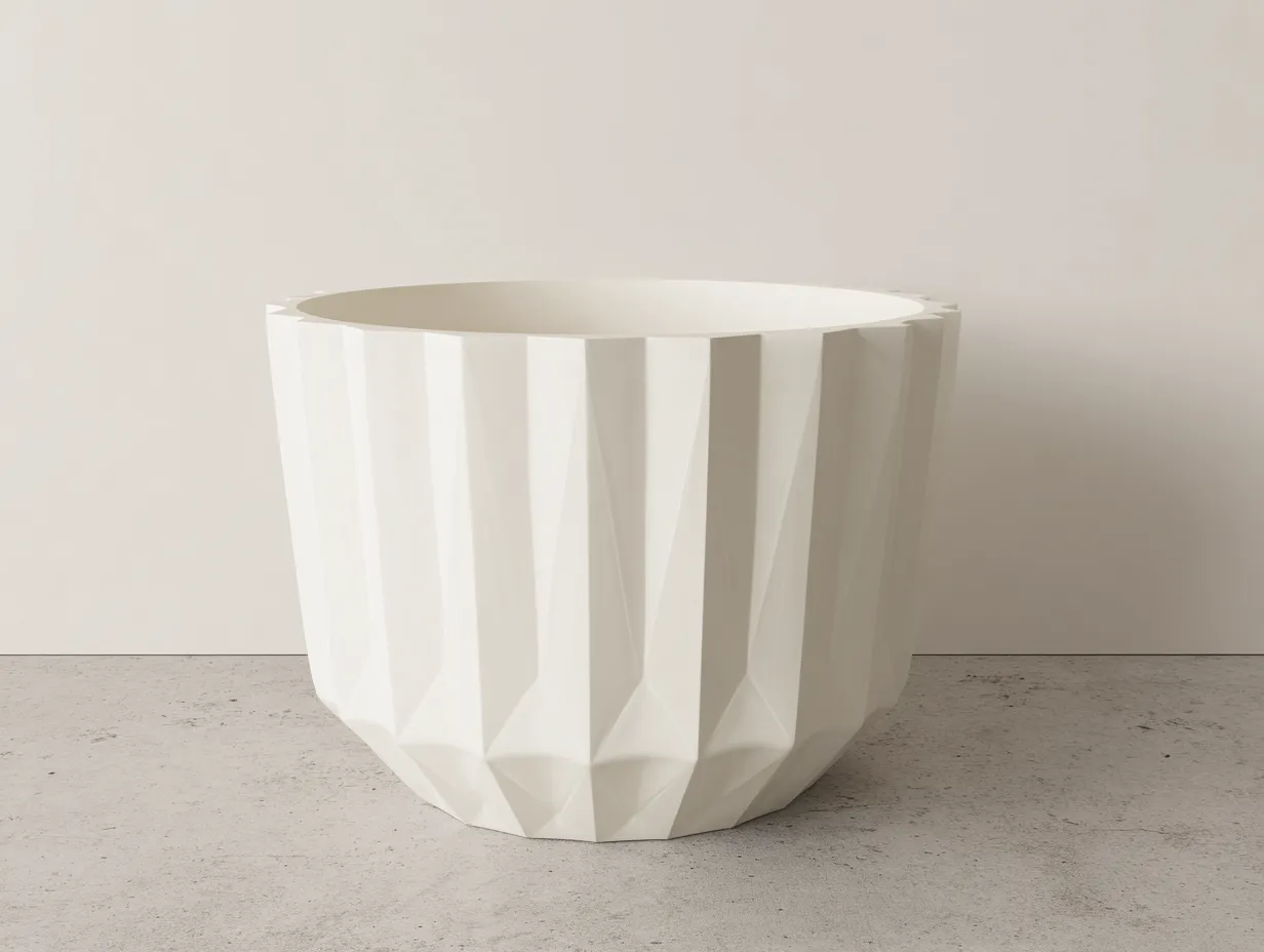 Vase aus Kunststoff 64x64x53 cm - Weiß - facettierte Geometrie für Terrasse-Sariohaus