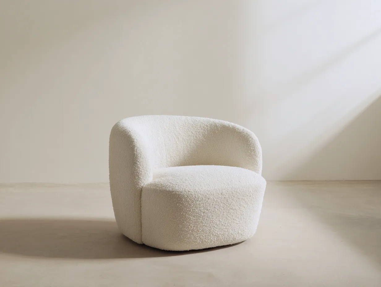 Sessel Bouclé 82x80x77 cm - elfenbein - runder Polstersessel für Wohnzimmer-Sariohaus