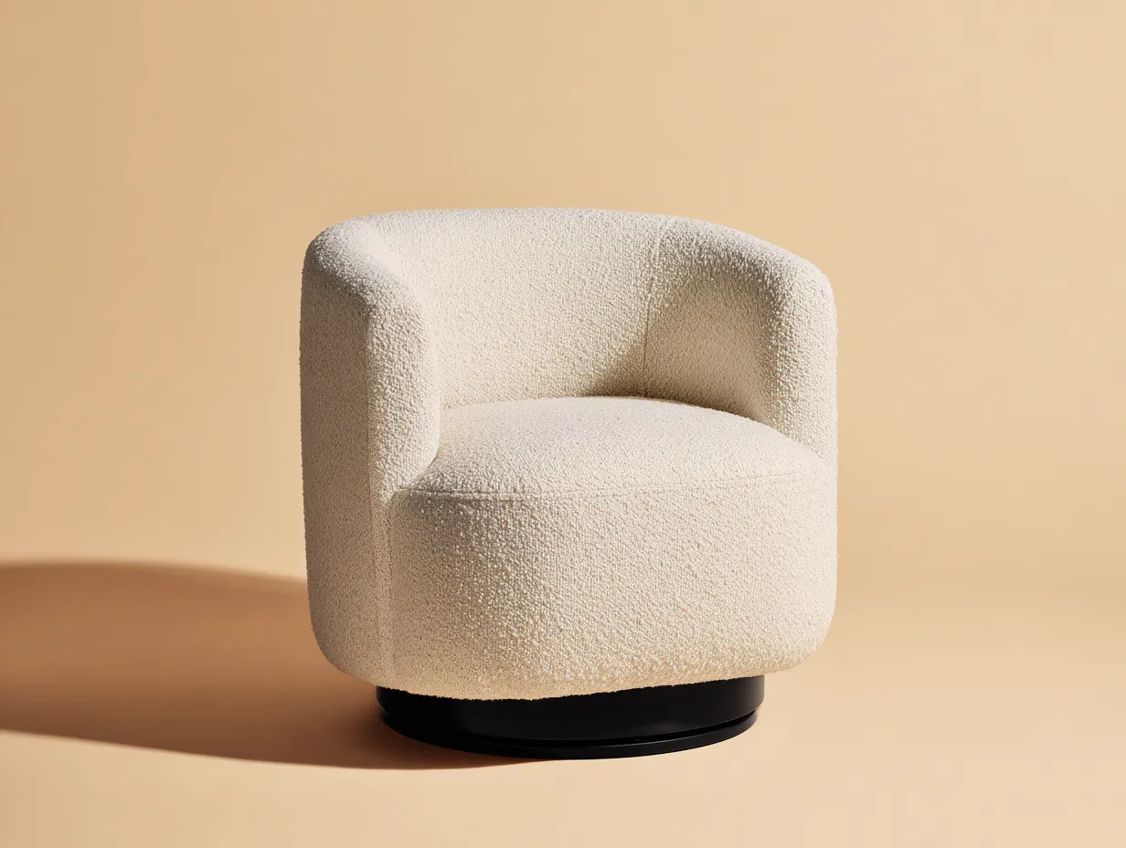 Sessel Bouclé-Stoff 82x78x84 cm - Cremeweiß - drehbarer Wohnzimmerstuhl-Sariohaus
