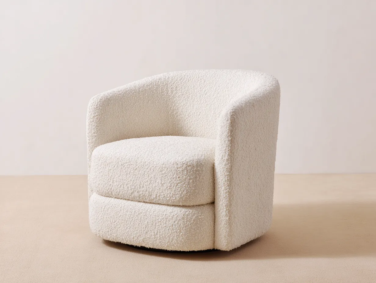 Sessel Bouclé 90x86x85 cm - naturweiß - breiter Drehsessel für Wohnzimmer-Sariohaus
