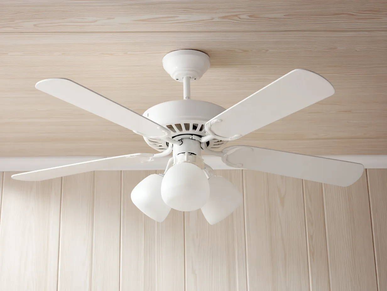 Deckenventilator Metall Glas 126x126x47 cm - Weiß - mit drei Leuchten für Wohnzimmer-Sariohaus