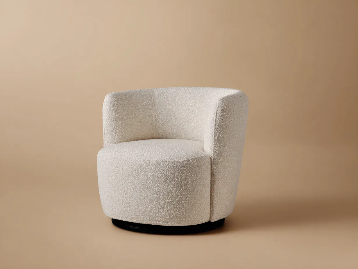 Sessel Bouclé 79x76x76 cm - Creme und Schwarz - weicher Drehsessel mit runder Rückenform-Sariohaus