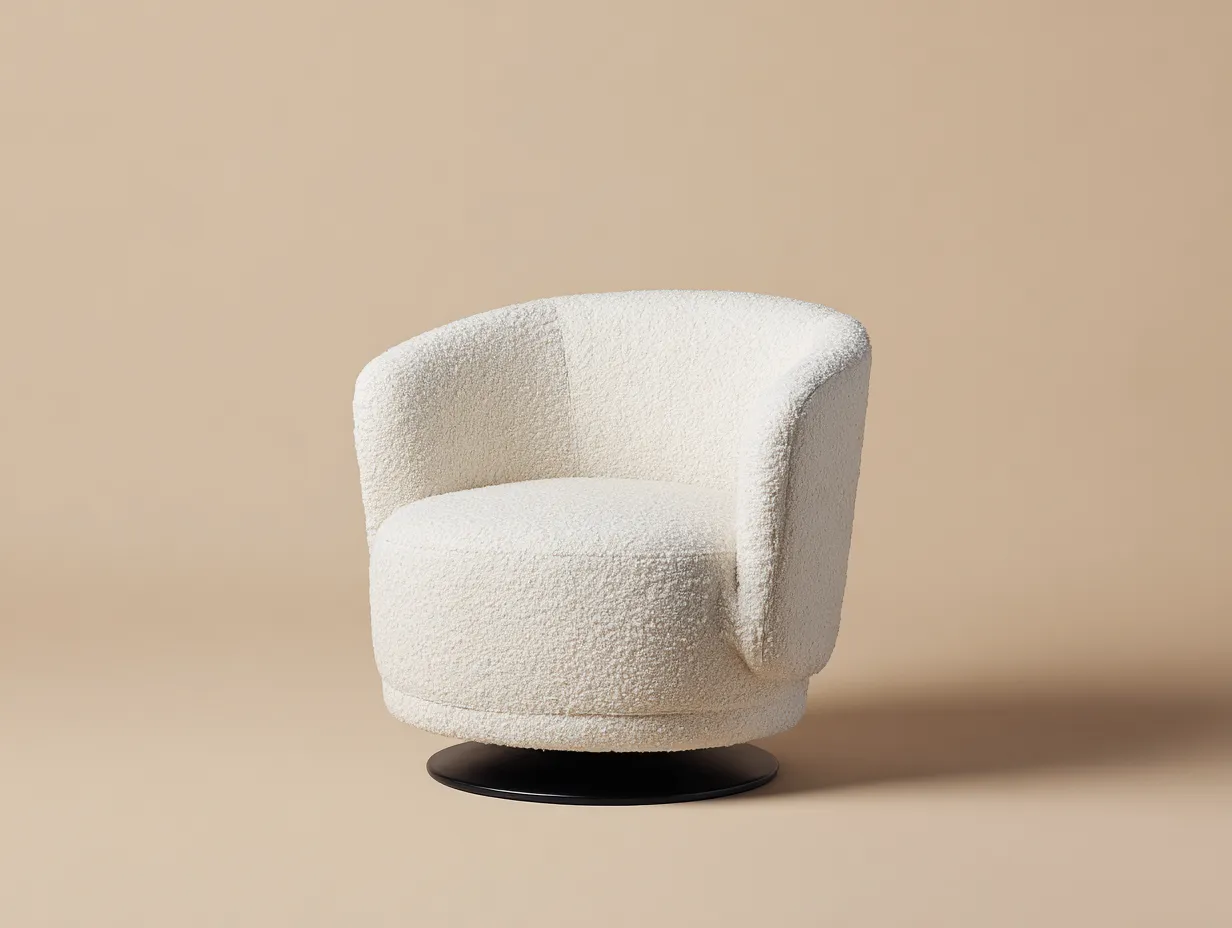 Sessel Bouclé 84x80x80 cm - Creme und Schwarz - runder Komfortsessel für Wohnzimmer-Sariohaus