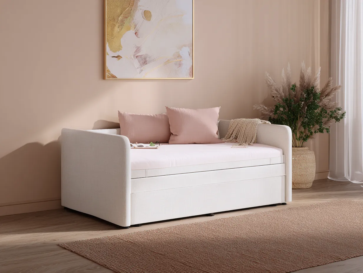 Schlafsofa Holz Stoff 214x104x86 cm - Beige und Natur - moderner Wohnstil-Sariohaus