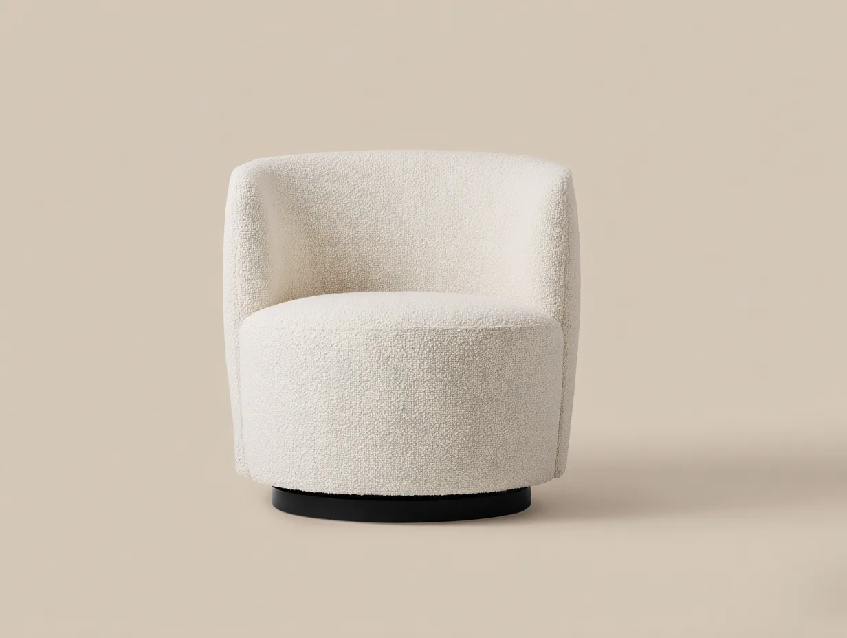 Sessel Bouclé 76x74x76 cm - Creme und Schwarz - runder Drehsessel für Wohnzimmer-Sariohaus