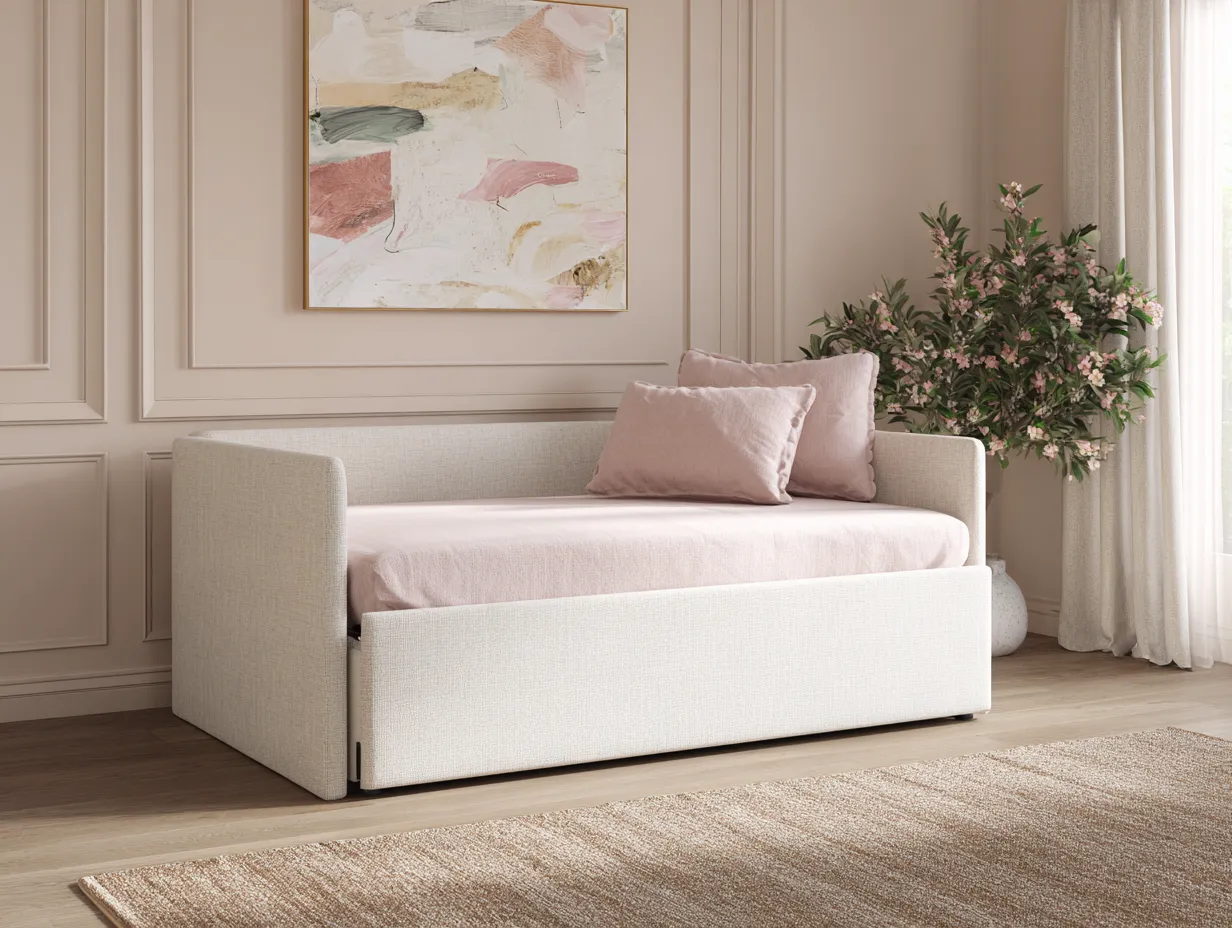 Schlafsofa Stoff 210x102x84 cm - Creme - breites Tagesbett fürs Wohnzimmer-Sariohaus