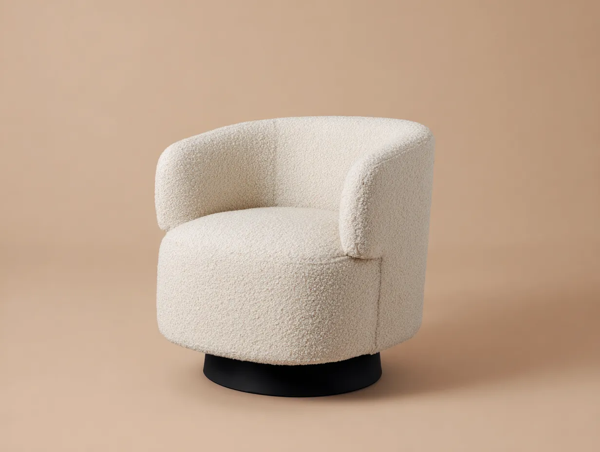 Sessel Bouclé 82x78x79 cm - Creme und Schwarz - moderner Polstersessel mit Rundsockel-Sariohaus