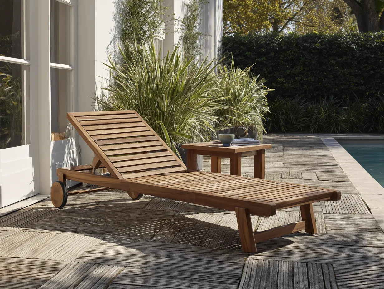 Sonnenliege Holz 202x70x86 cm - Natur und Weiß - verstellbare Rückenlehne für den Außenbereich-Sariohaus