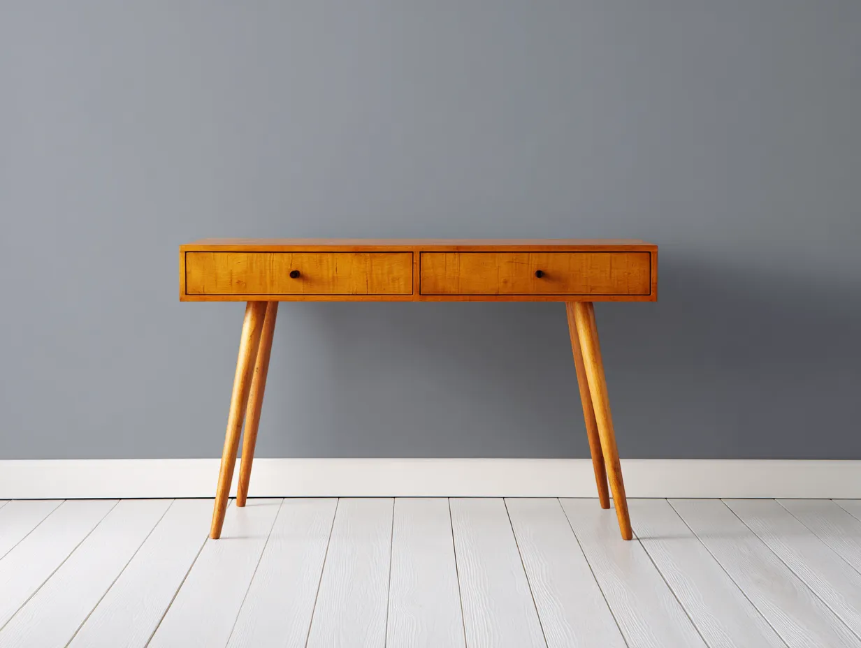 Schreibtisch aus Holz 125x45x78 cm - cognacbraun und schwarz - schlanke Beine für Arbeitszimmer-Sariohaus