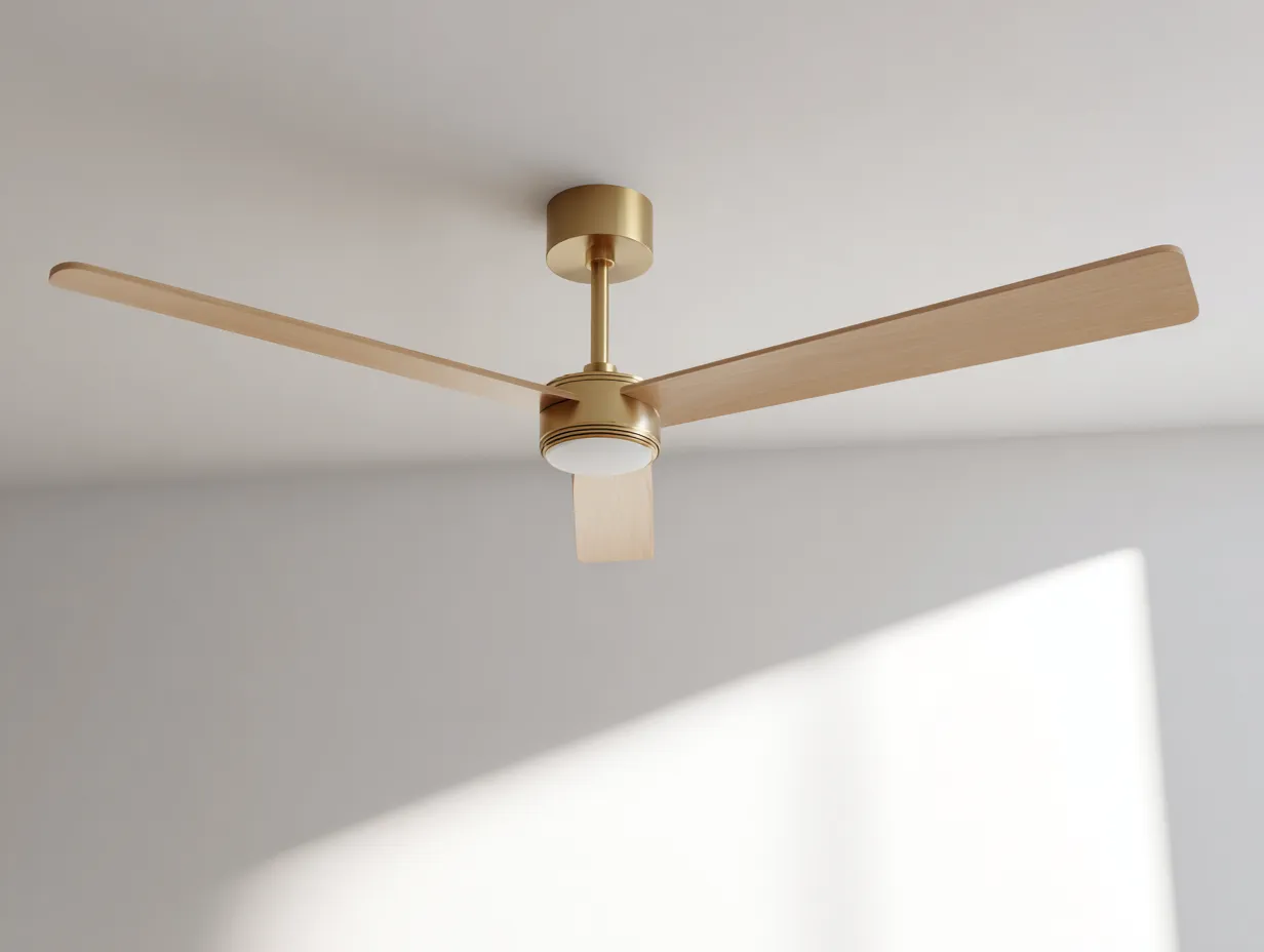 Deckenventilator Metall Holz 132x132x38 cm - Gold und Natur - mit Licht für Wohnzimmer-Sariohaus