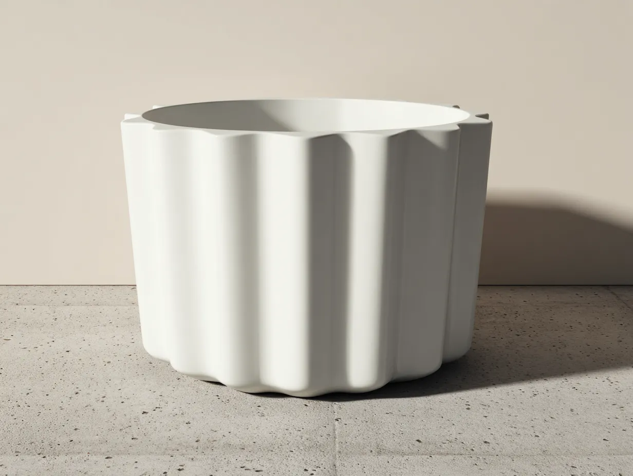 Vase aus Kunststoff 56x56x48 cm - Weiß - geriffelt für Terrasse und Garten-Sariohaus