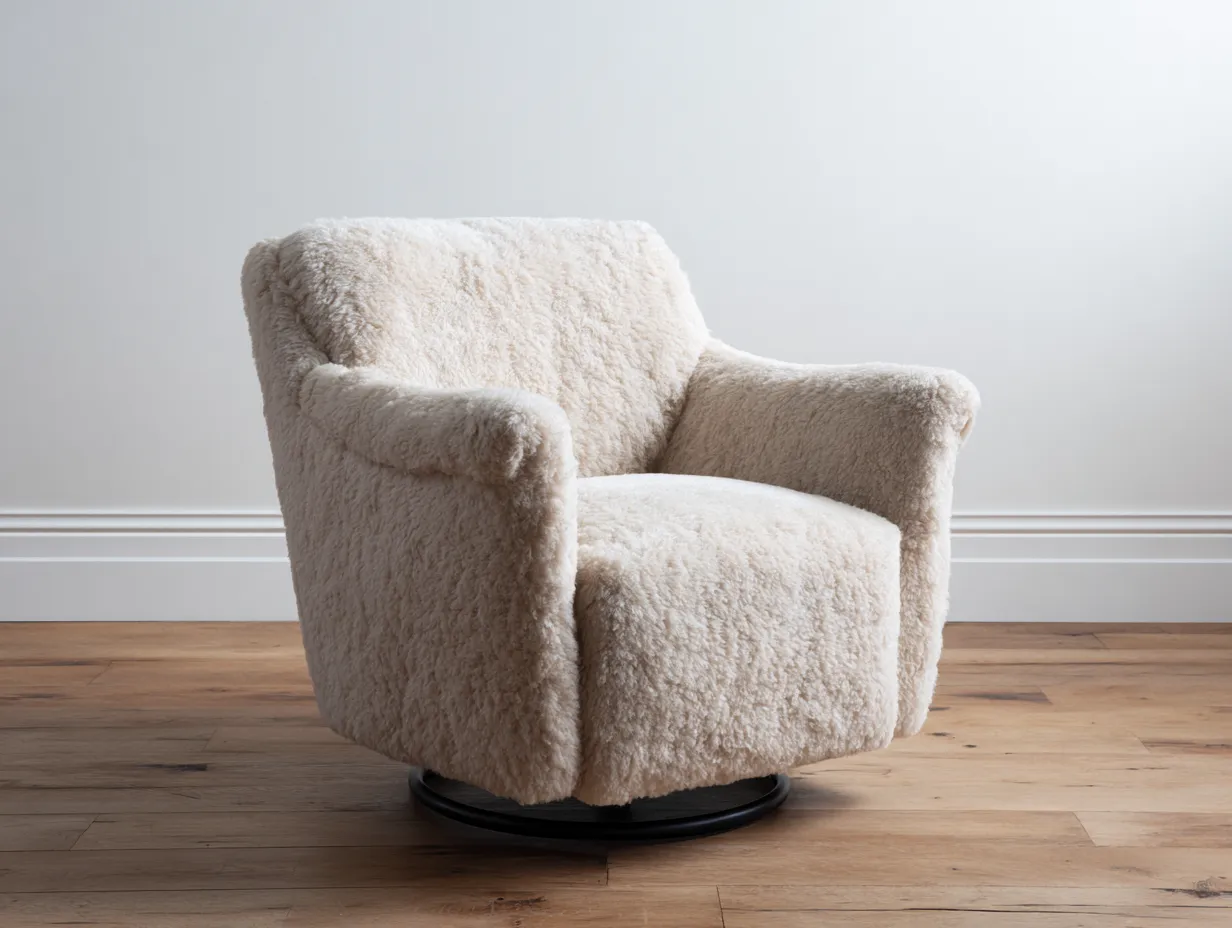 Sessel Bouclé 86x82x84 cm - Creme und Schwarz - drehbarer Wohnzimmersessel mit weicher Rundform-Sariohaus