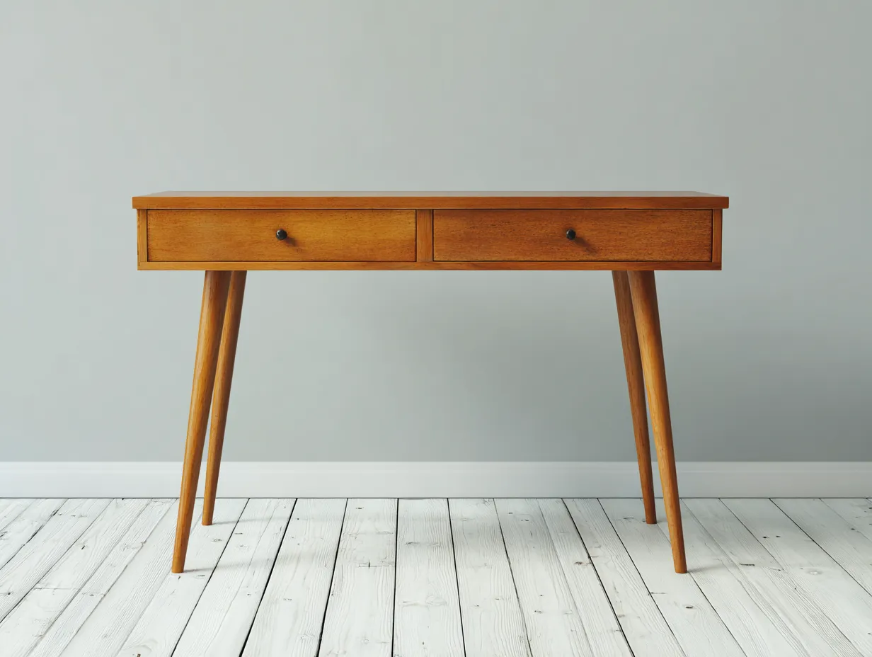 Schreibtisch aus Holz 122x46x78 cm - bernsteinbraun und schwarz - Mid-Century für Arbeitszimmer-Sariohaus