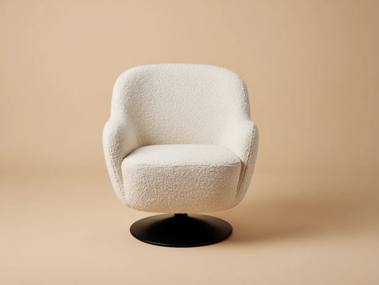 Sessel Bouclé 78x75x77 cm - Creme und Schwarz - kompakter Drehsessel für Wohnzimmer-Sariohaus
