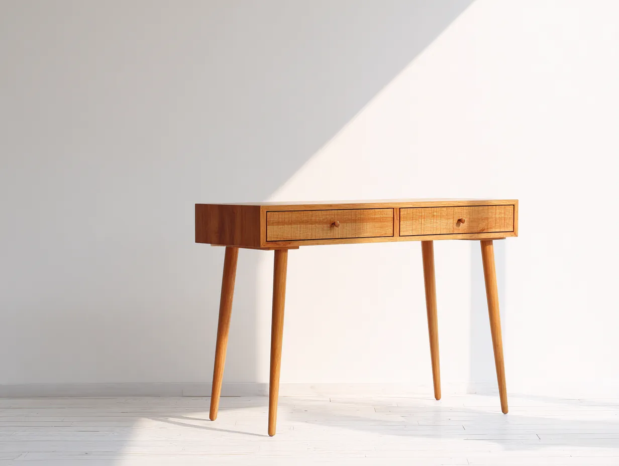 Schreibtisch aus Holz 124x48x79 cm - nussbraun - zwei Schubladen und Ablagefach für Arbeitszimmer-Sariohaus