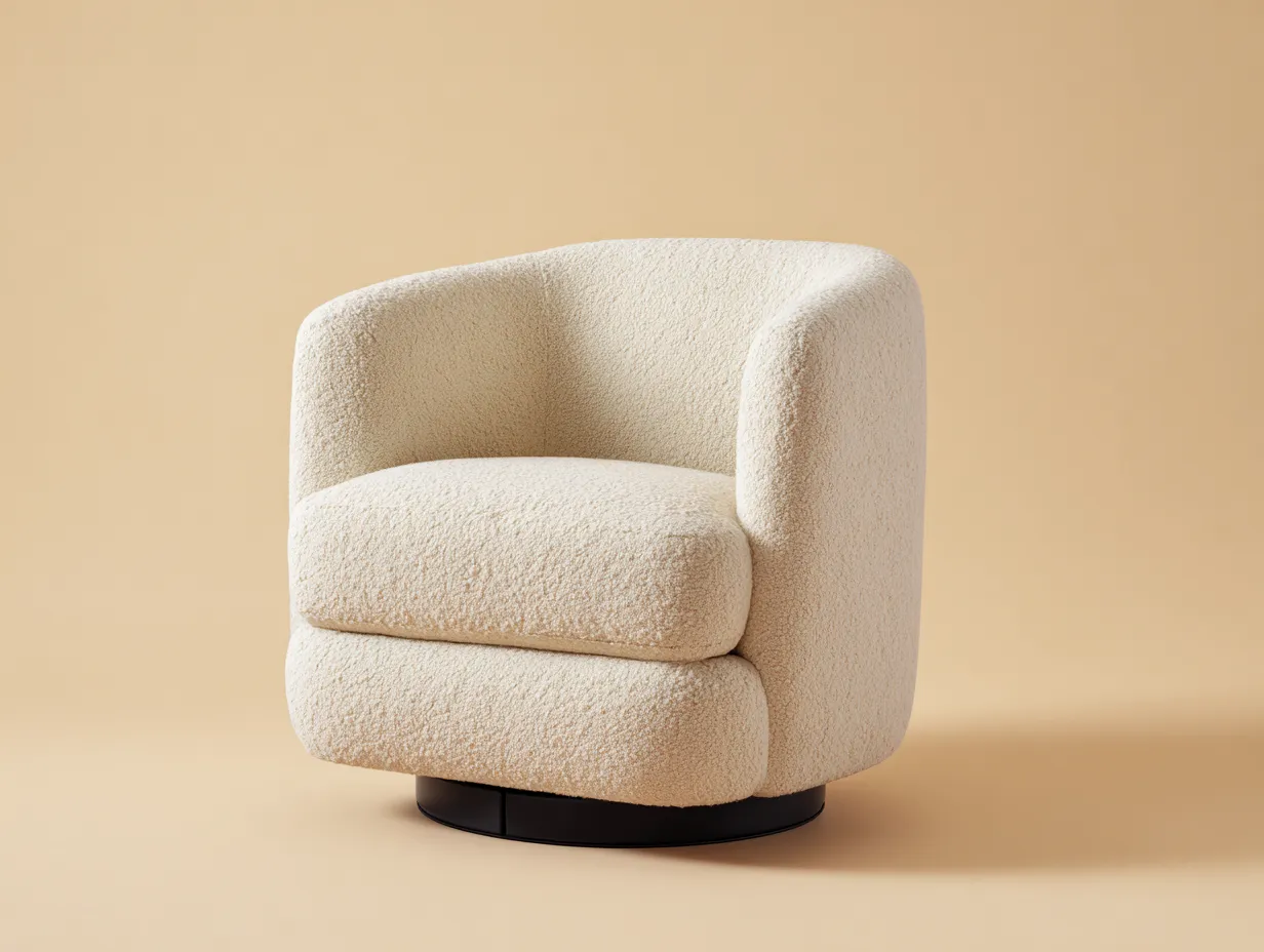 Sessel Bouclé 83x85x85 cm - Elfenbein - drehbar fürs Wohnzimmer-Sariohaus
