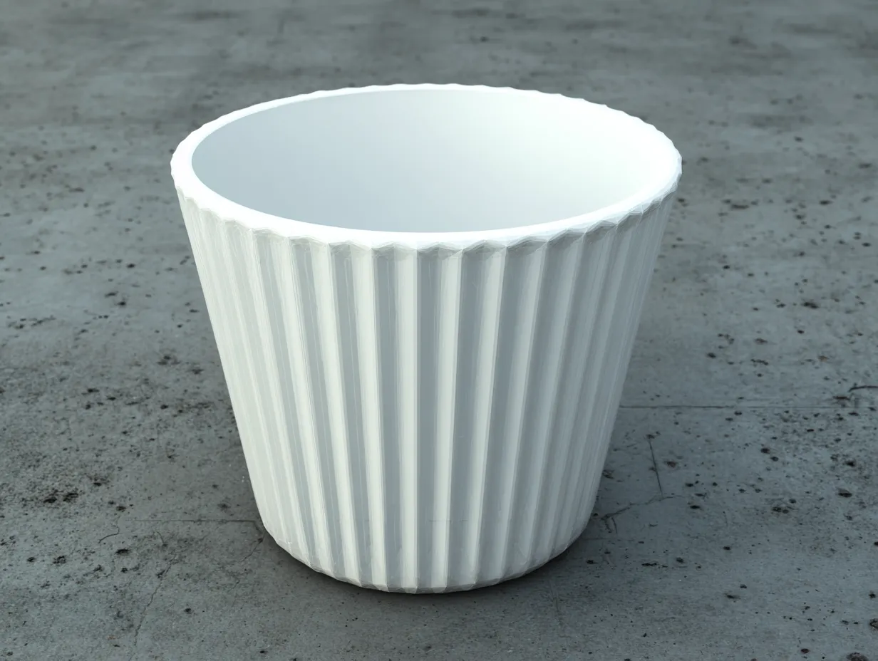Vase aus Kunststoff 52x52x46 cm - Weiß - feine Rippenstruktur für Garten-Sariohaus