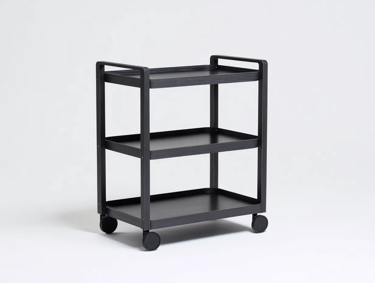 Carrito de cocina 76x39x72 cm - madera nogal - dos bandejas con ruedas ocultas