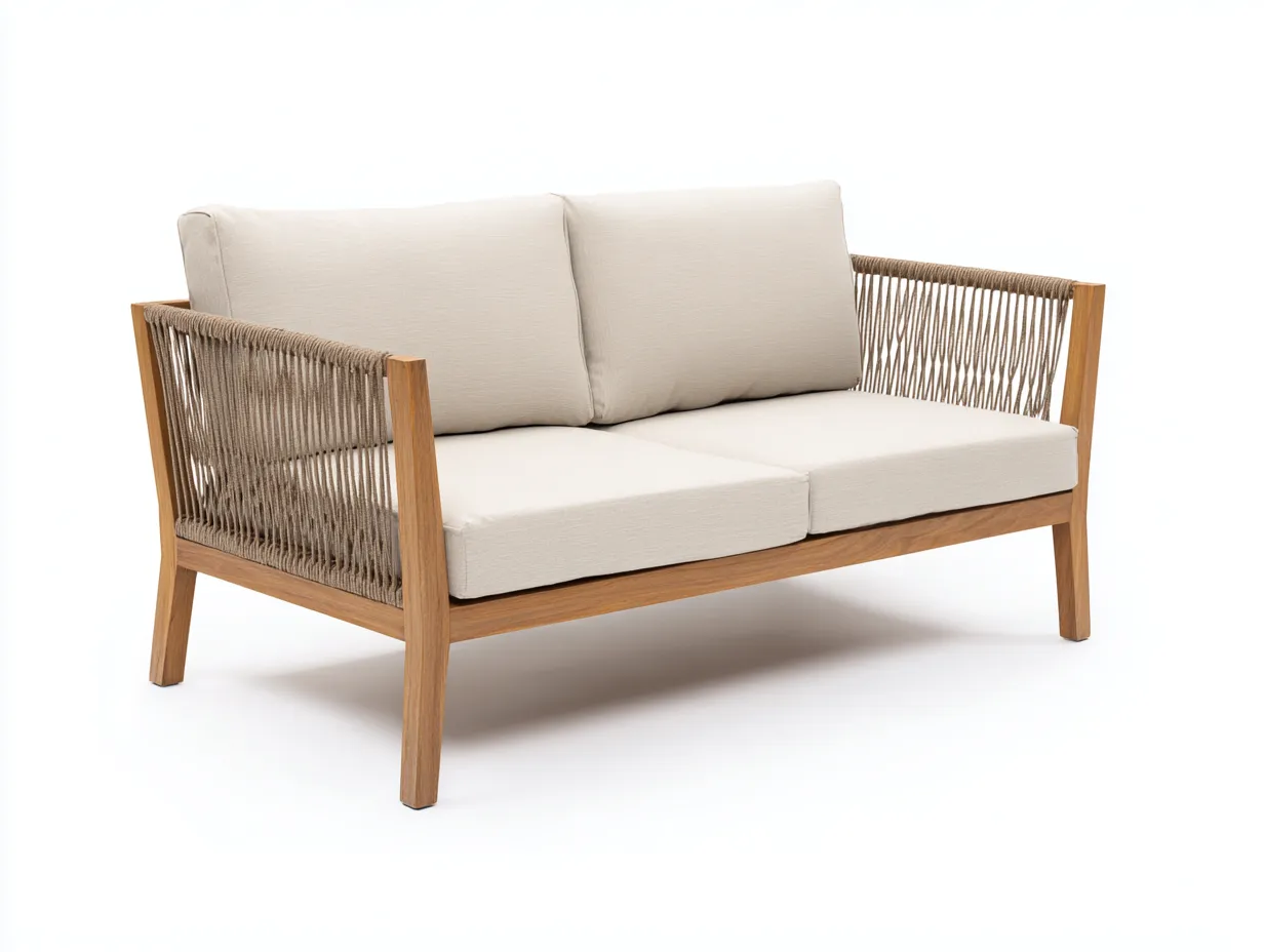 Sofá de 2 plazas de madera y cuerda 180x78x80 cm - beige y madera natural - para exterior