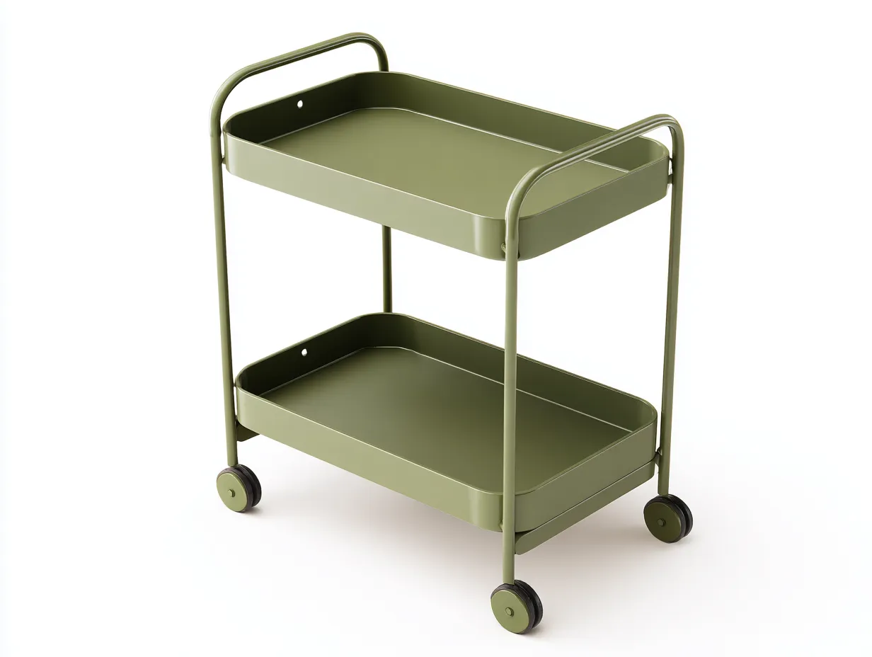Carrito de cocina 86x38x77 cm - metal verde oliva - dos niveles con ruedas