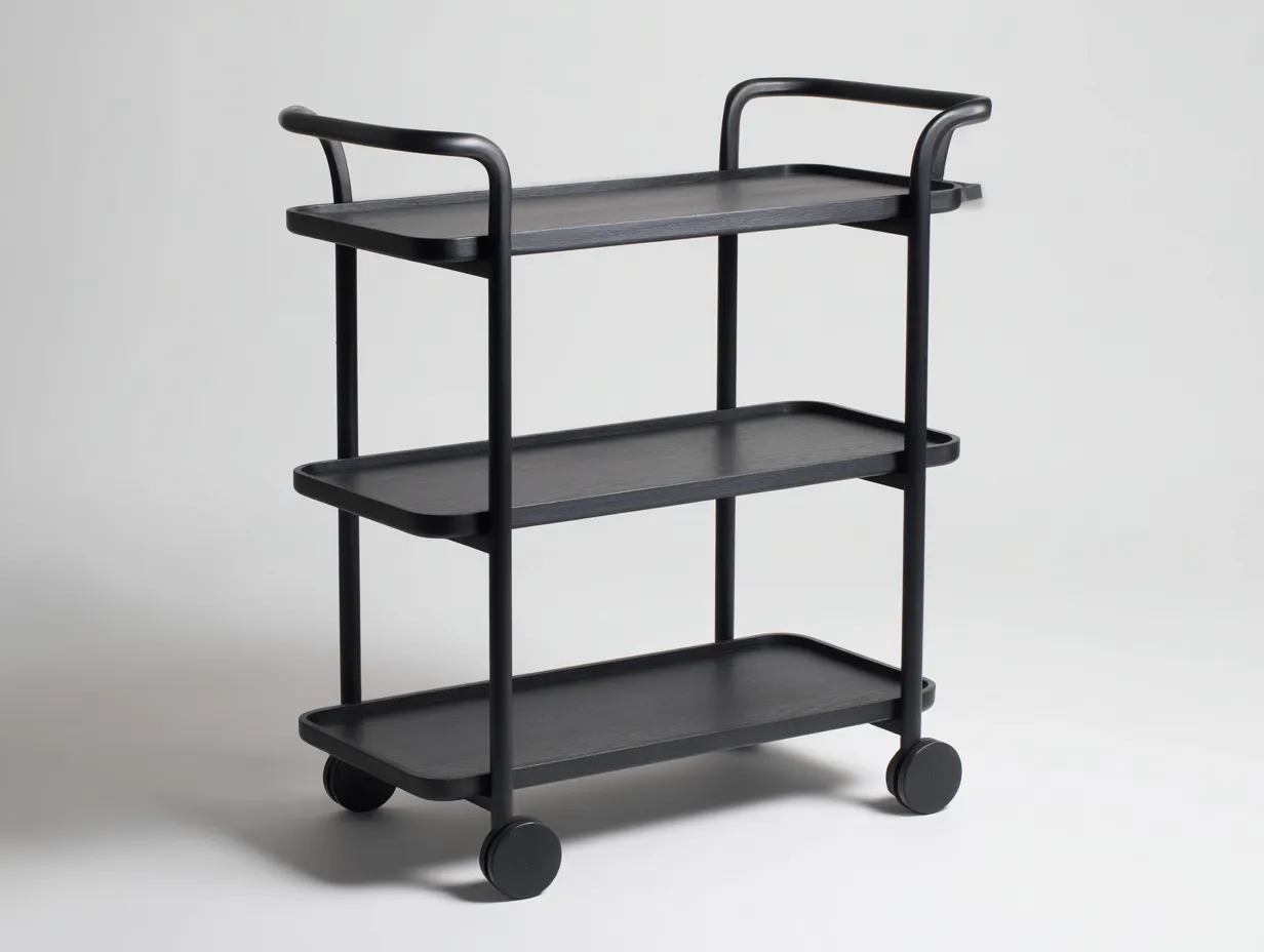 Carrito de cocina 78x36x80 cm - madera negra - tres niveles con asas rectas