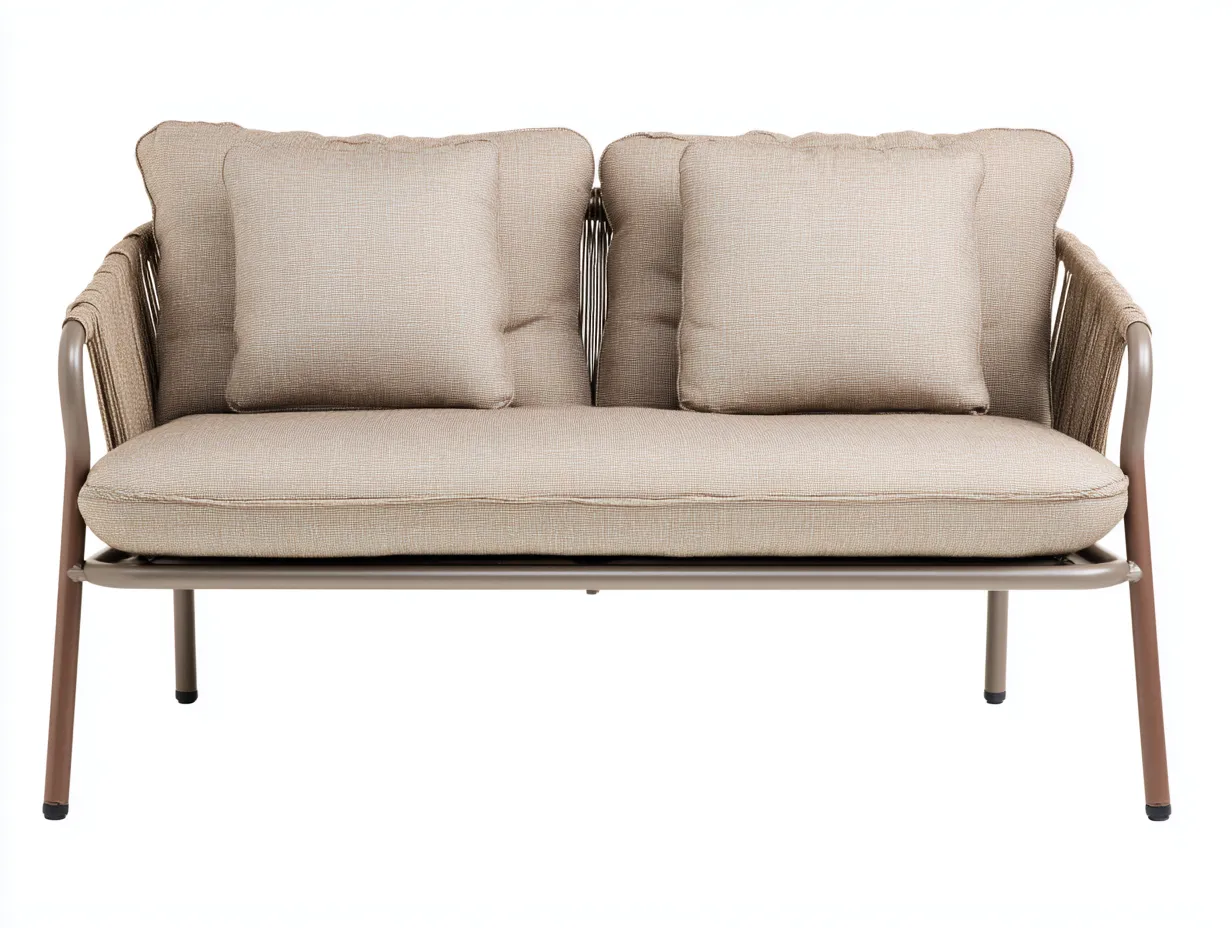 Sofá de 2 plazas de metal y cuerda 157x76x75 cm - beige y taupe - asiento amplio para exterior