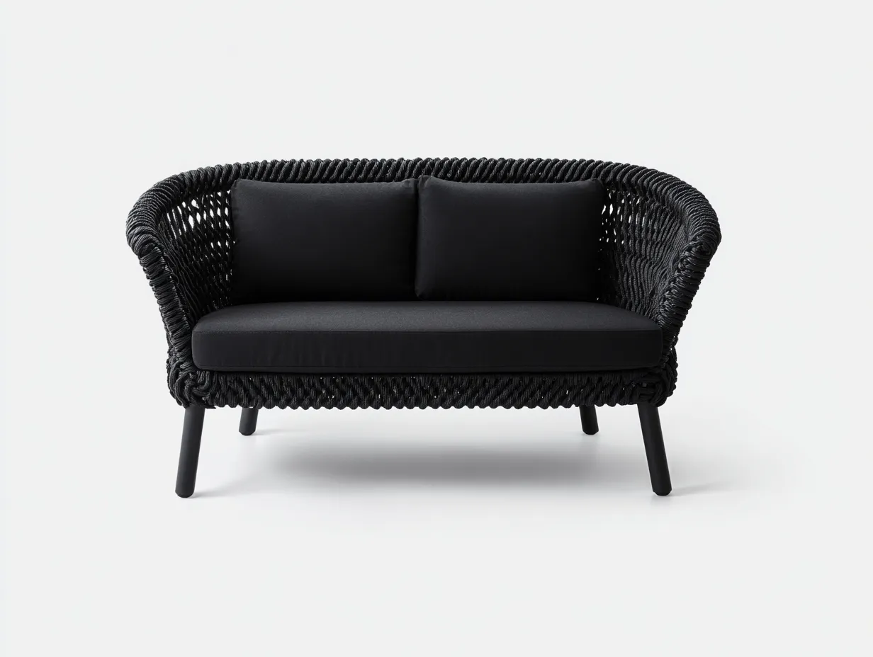 Sofá de 2 plazas de cuerda trenzada 145x75x78 cm - negro - para exterior