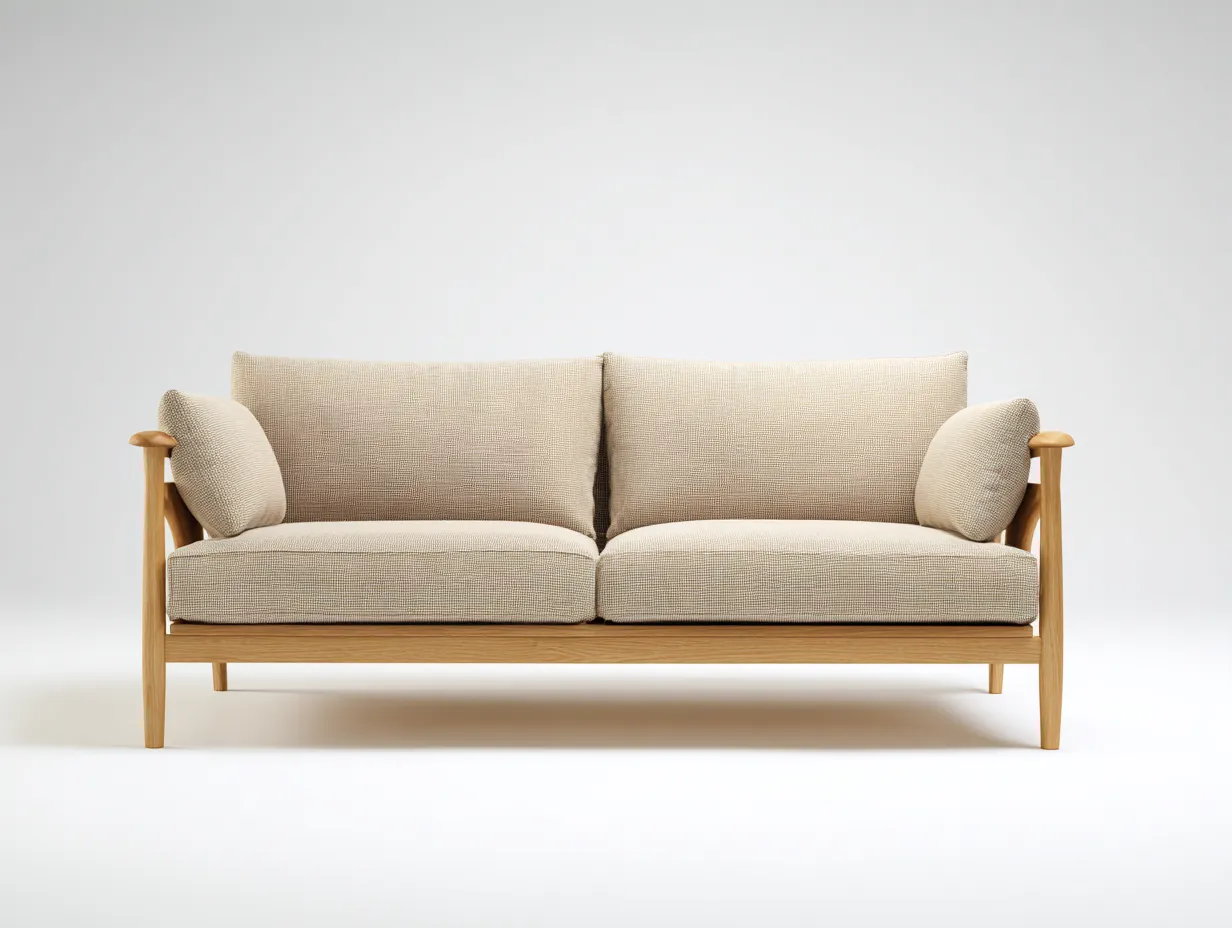 Sofá de 2 plazas de madera clara 182x80x76 cm - beige y madera natural - brazos abiertos para exterior
