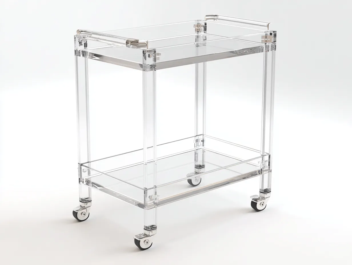 Carrito de cocina 80x40x76 cm - acrílico cristal - bandejas rectas con ruedas