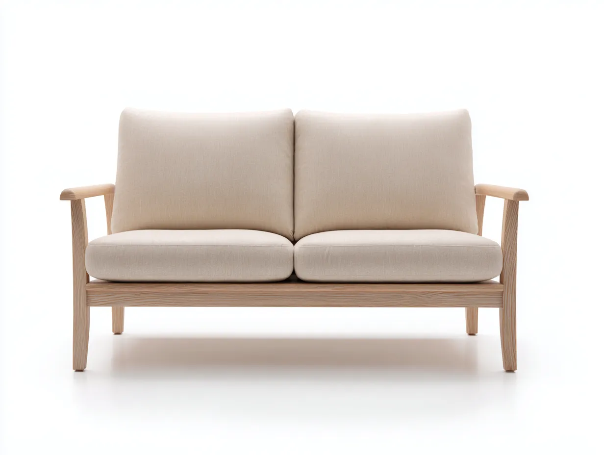 Sofá de 2 plazas de madera maciza 168x76x78 cm - beige y madera natural - diseño recto para exterior