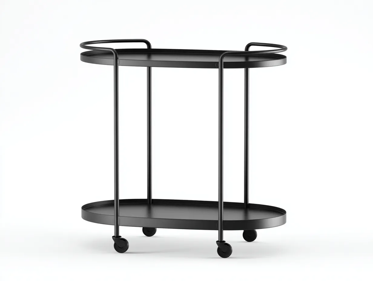 Carrito de cocina 87x41x81 cm - acero negro - diseño ovalado con ruedas