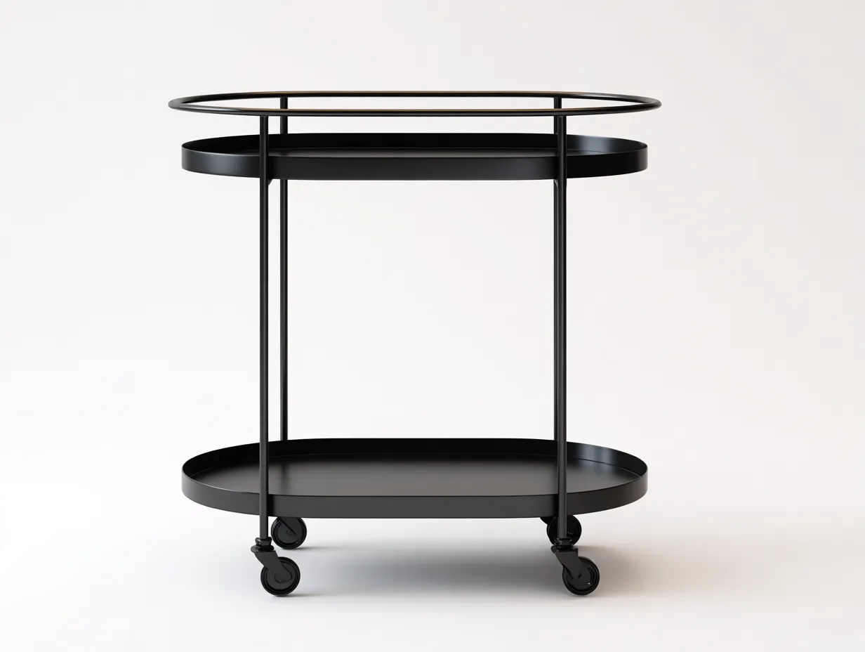 Carrito de cocina 90x40x80 cm - metal negro - bandejas ovaladas y barandilla
