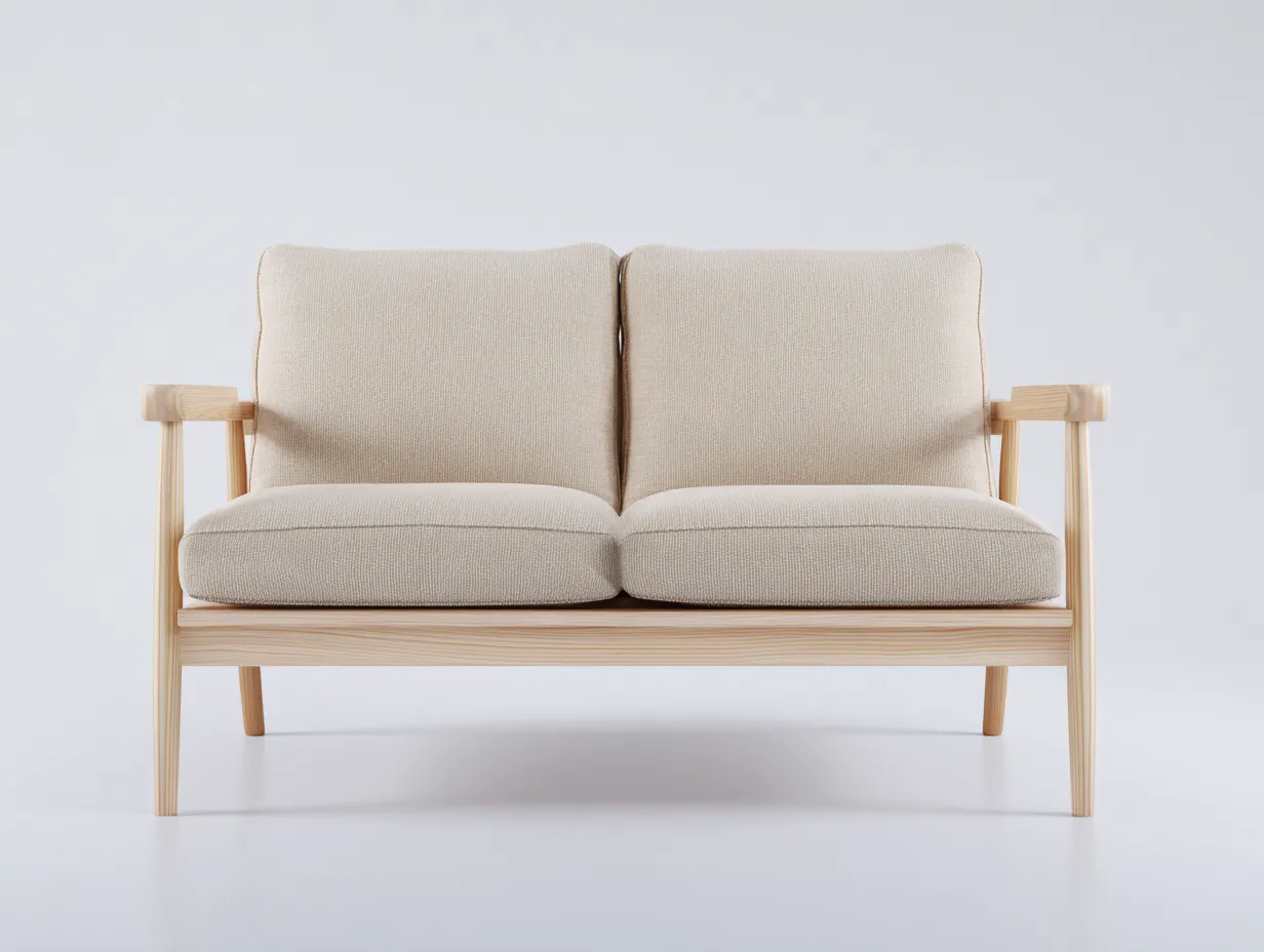 Sofá de 2 plazas de madera clara 165x74x76 cm - beige y madera natural - estructura elevada para exterior