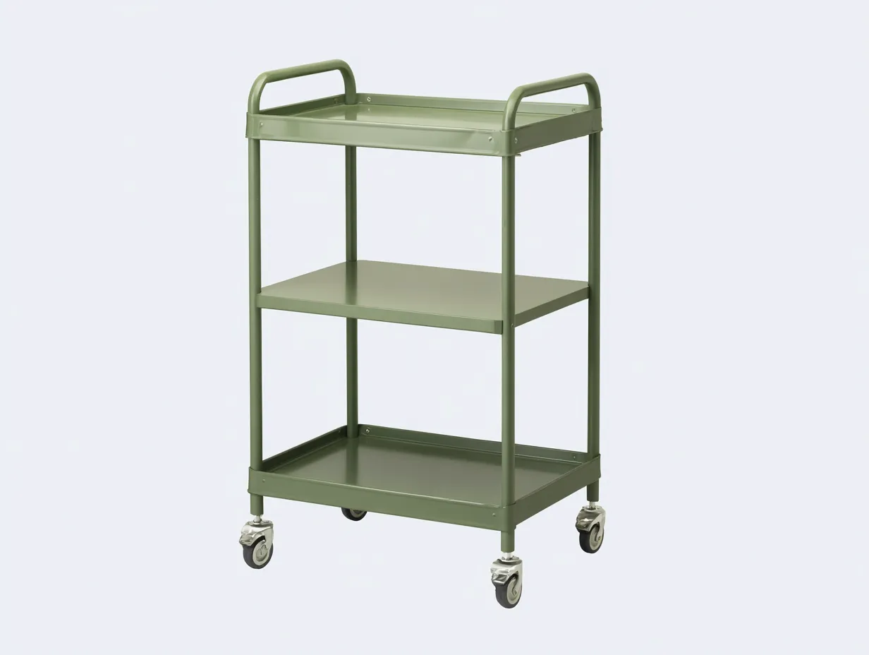 Carrito de cocina 78x41x79 cm - acero verde oliva - dos bandejas profundas