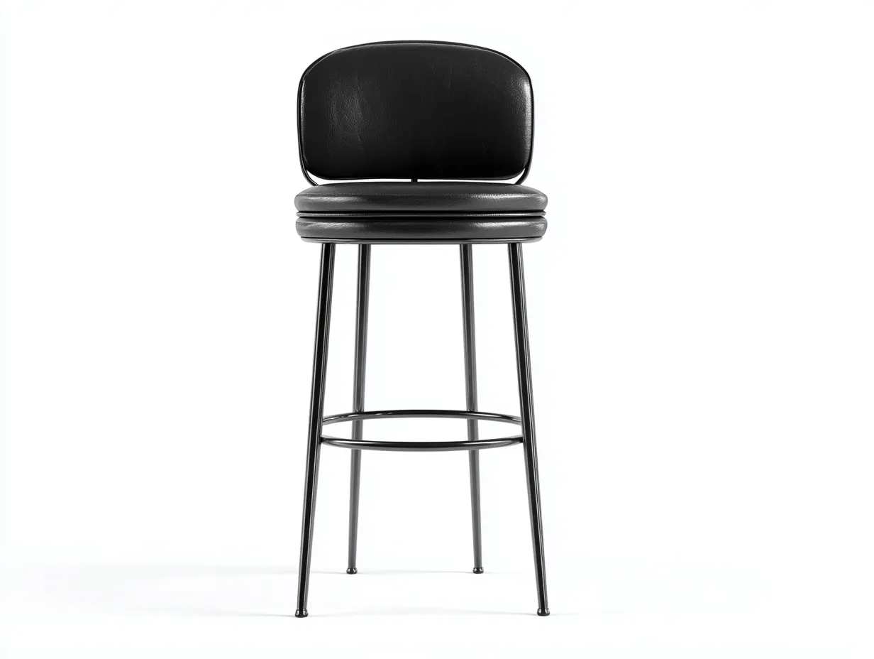 Taburete de bar tapizado 46x50x99 cm - negro cuero sintético - respaldo bajo y reposapiés metálico