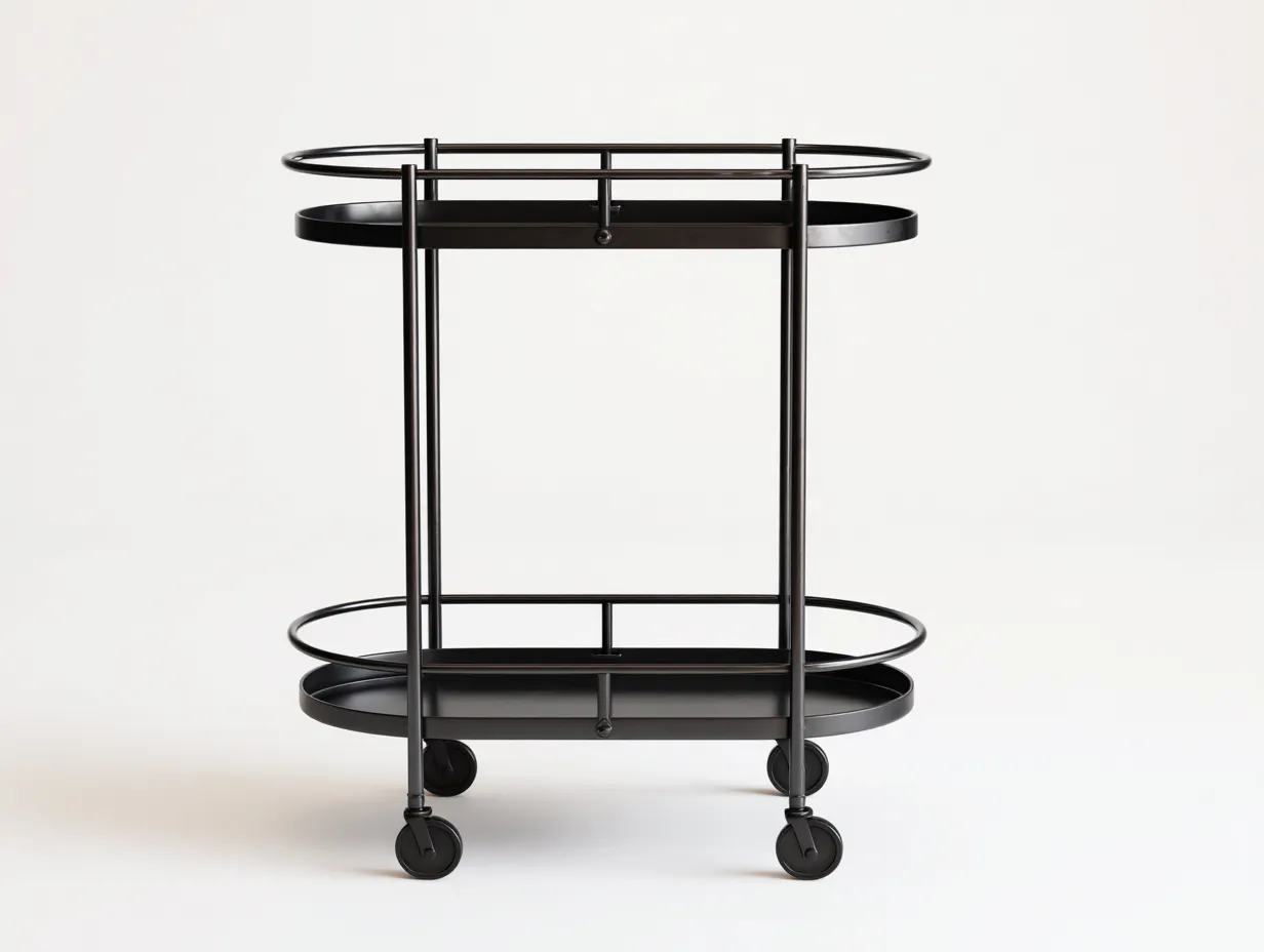Carrito de cocina 88x42x82 cm - acero negro - forma ovalada con dos bandejas