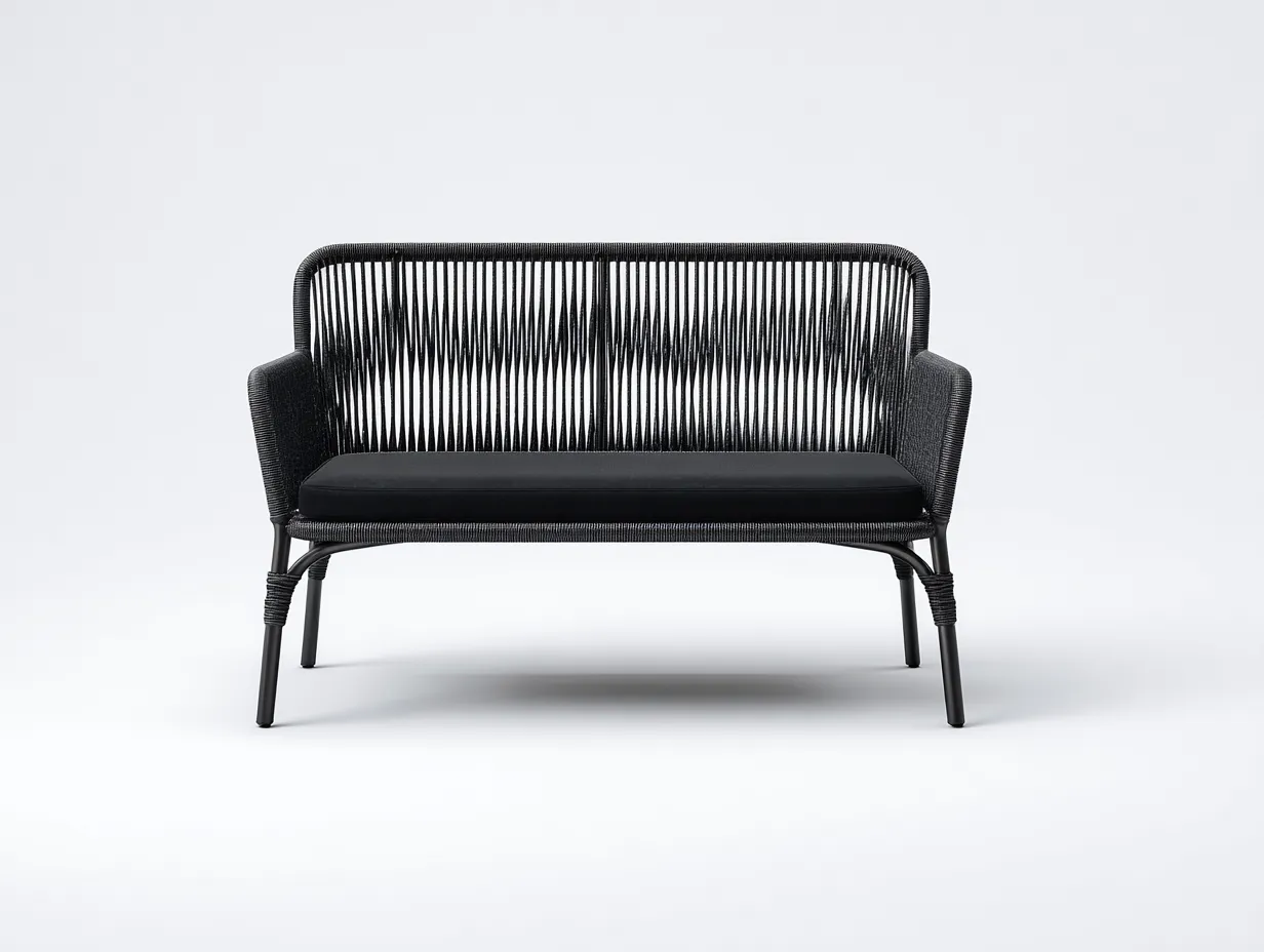 Sofá de 2 plazas de cuerda vertical 135x70x82 cm - negro - respaldo abierto para exterior