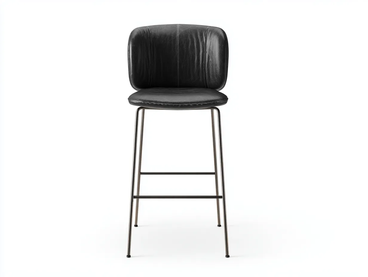 Taburete de bar alto 45x49x101 cm - negro efecto piel - patas metálicas finas para comedor