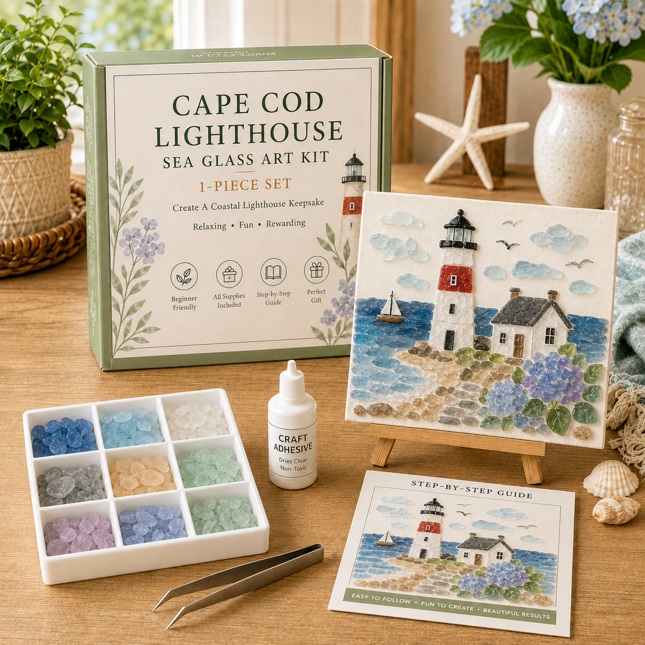 Cape Cod Lighthouse sea glass art kit