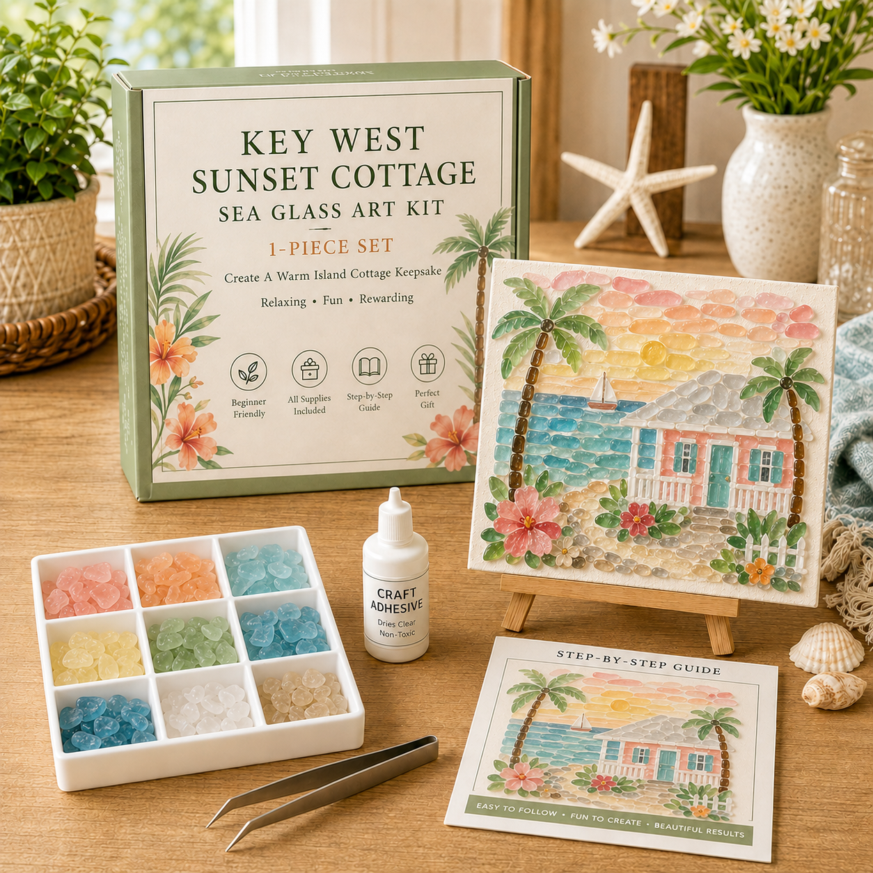 Key West Sunset Cottage sea glass art kit