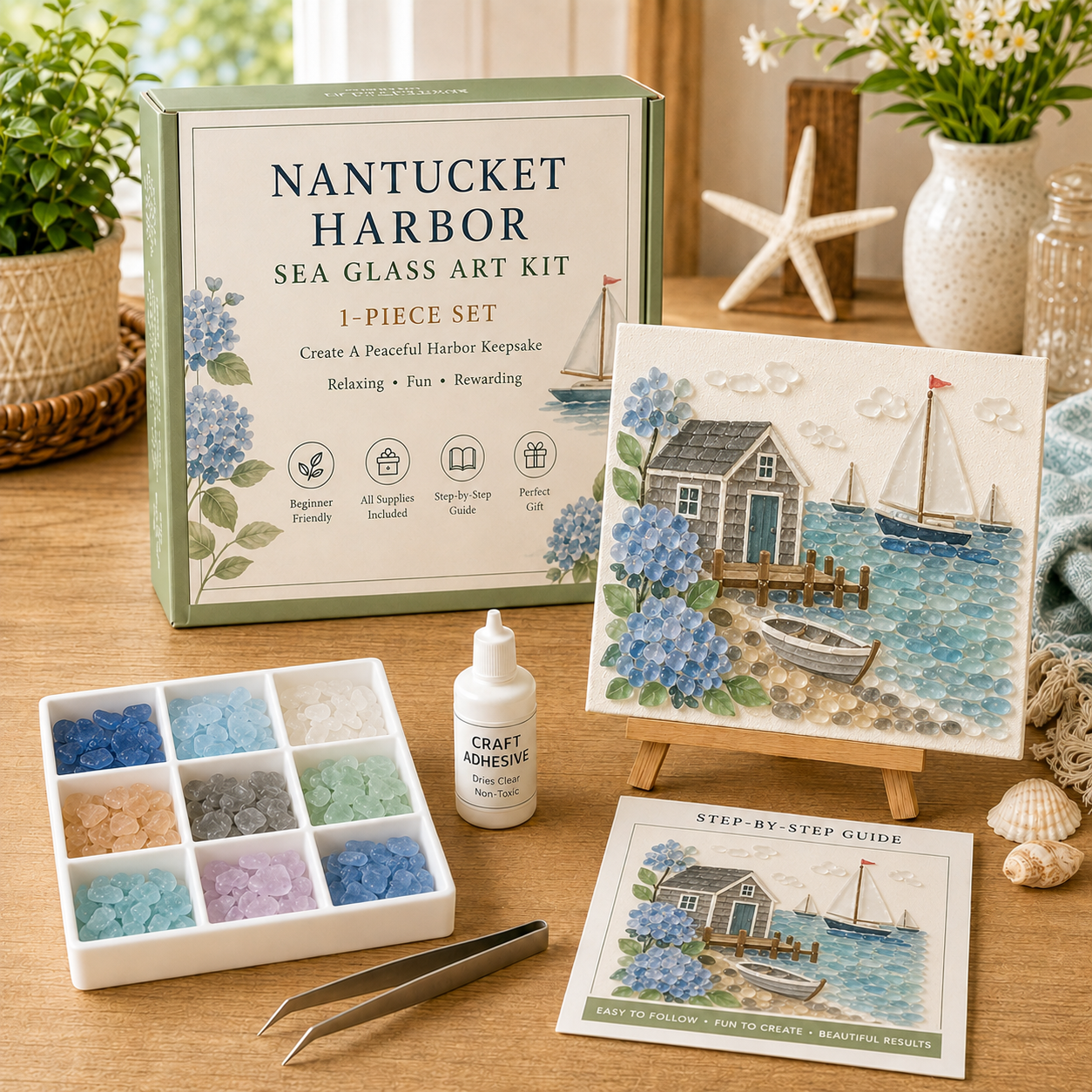 Nantucket Harbor sea glass art kit
