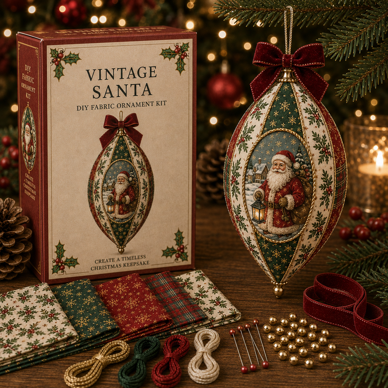 🎄 Vintage Christmas Fabric Ornament DIY Kit