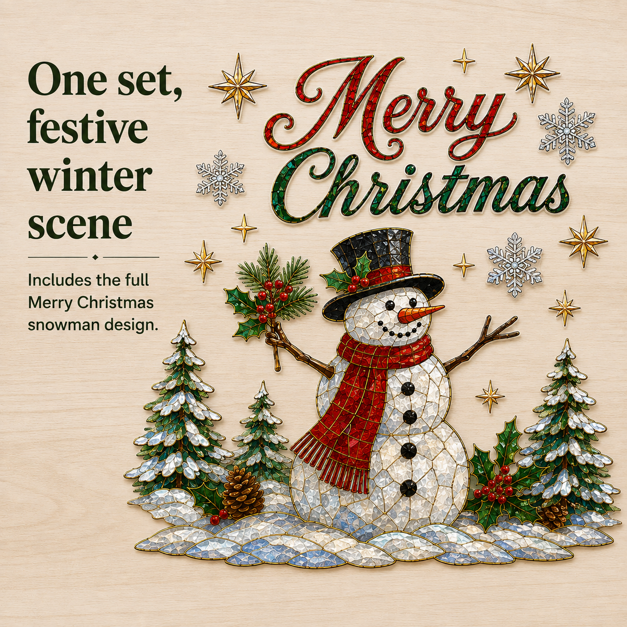 Large complete 28 by 28 inch Christmas window scene