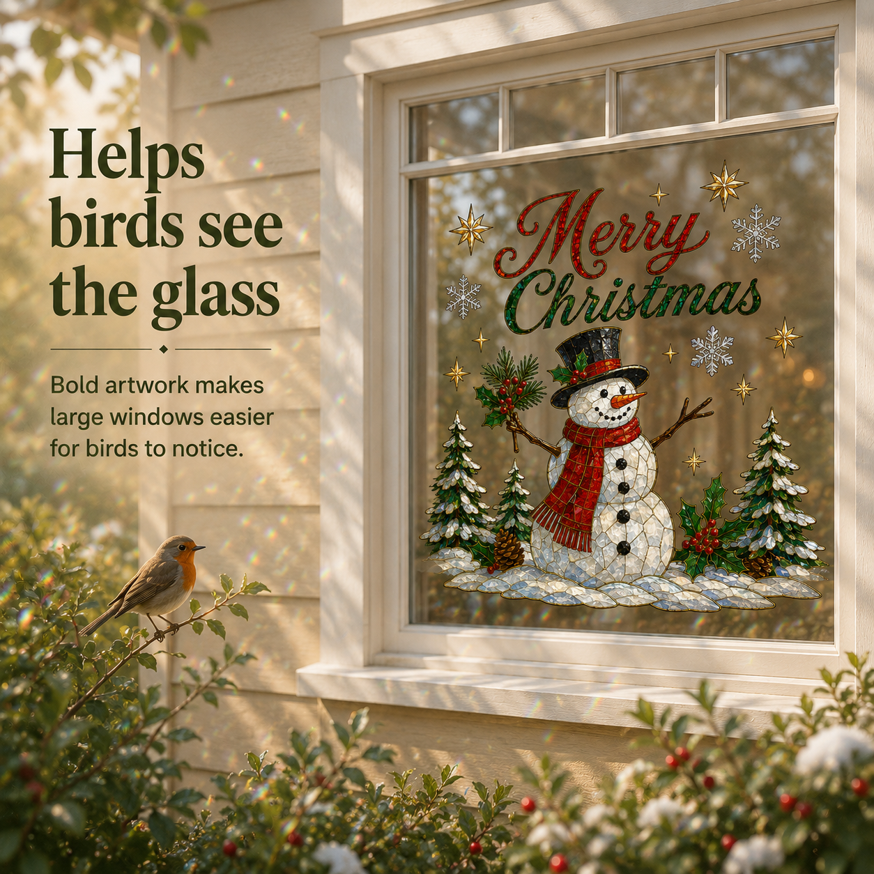 Finished Christmas window sticker ready to apply to smooth glass