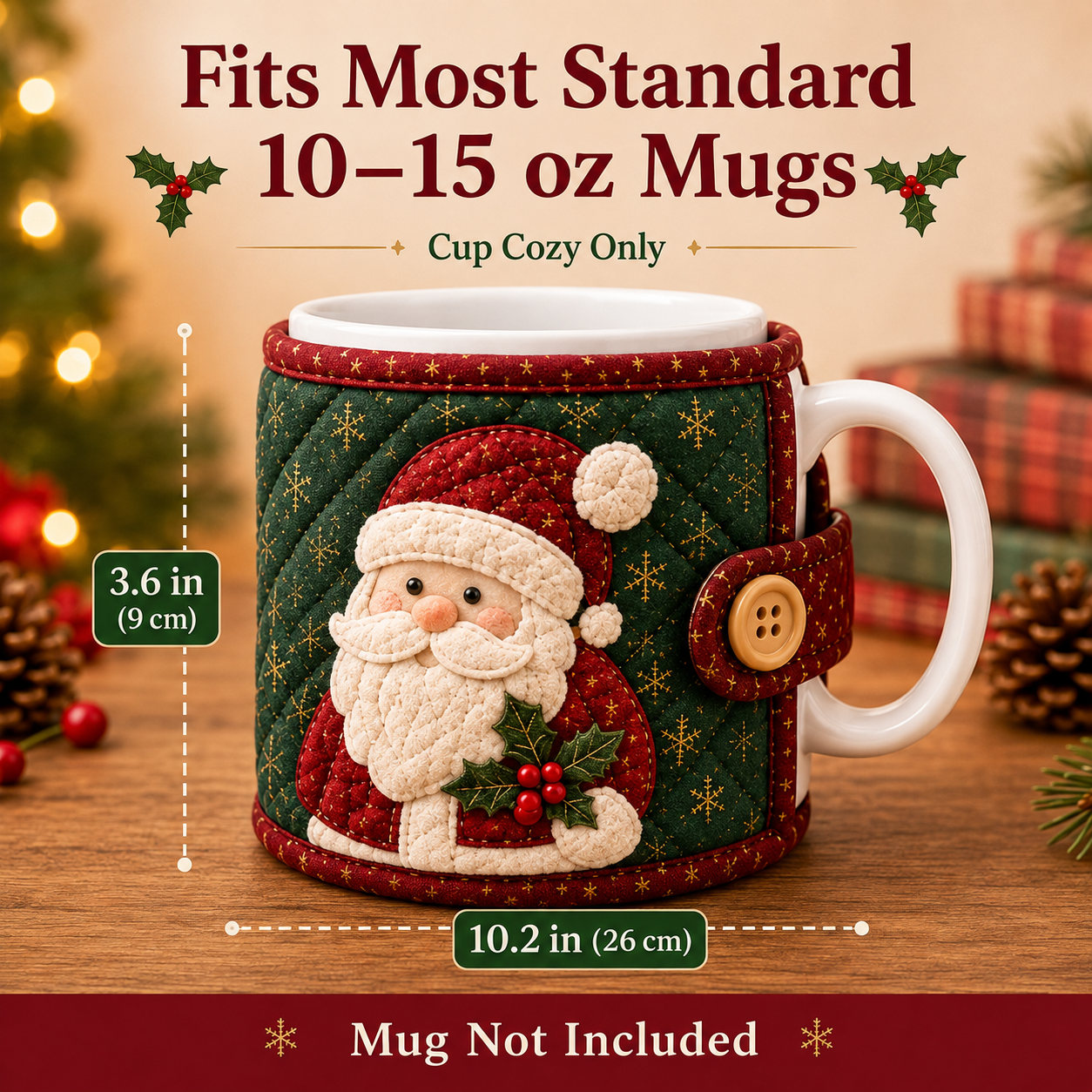 Christmas mug cozy size for standard 10 to 15 ounce mugs