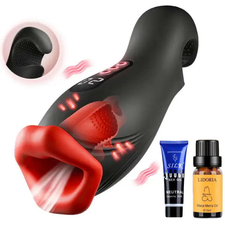 👅🔥Enchantment - 9 Vibrations 4 Suctions Clamping Suction Oral Simulation Male Masturbator